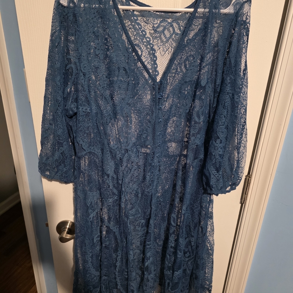 Torrid Blue/Green Lace Dress With Slip - Picture 7 of 7